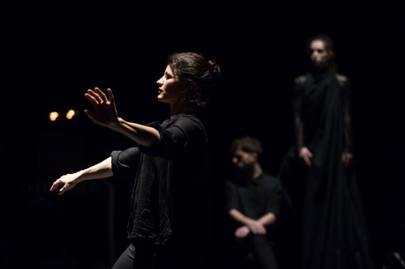 TUMULTE ( Cie Vilcanota, Bruno Pradet) Le 30 janvier 2020 au Gymnase CDC, Roubaix - Chorégraphie : Bruno Pradet - Interprétation chorégraphique : Christophe Brombin, Jules Leduc, Noëllie Poulain, Thomas Regnier, Loriane Wagner - Chant et musique : Marion Dhombres (soprano), Mathieu Jedrazak (contre-ténor / violon alto), Frédéric Joiselle (voix / guitare), Franck Tilmant (voix / basse) - photographie © Frédéric Iovino